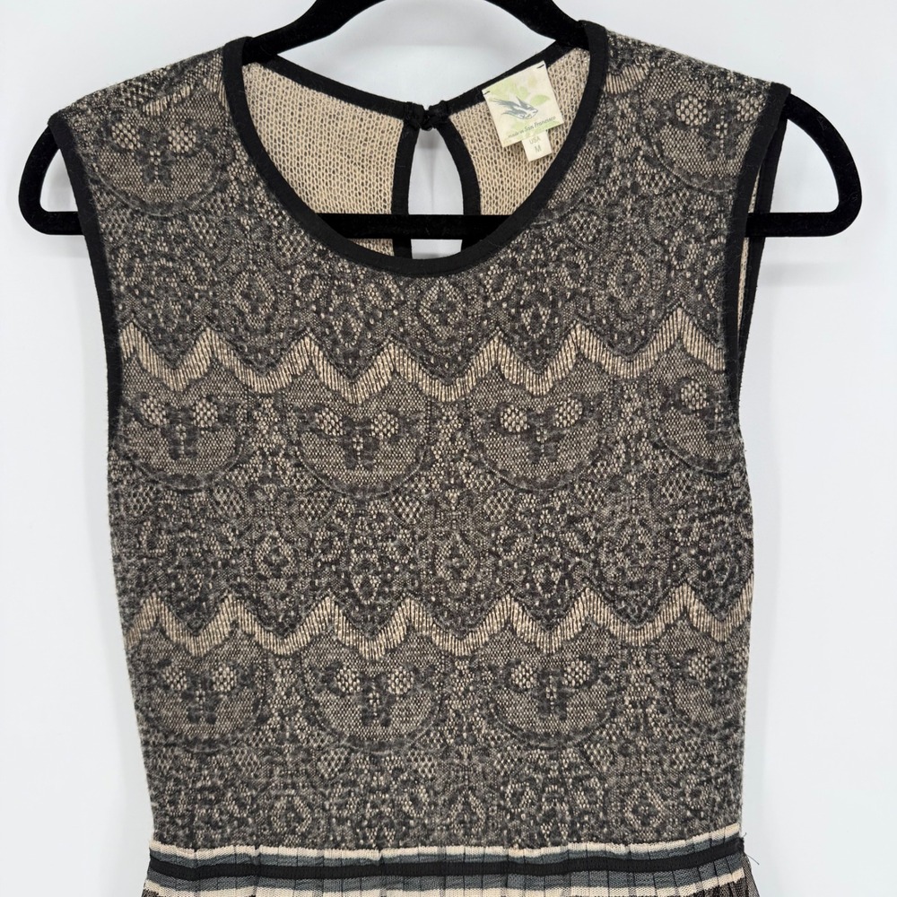 ANTHROPOLOGIE WESTON WEAR DULCIE TULLE SLEEVELESS SWEATER DRESS BLACK TAN MEDIUM - Picture 2 of 8